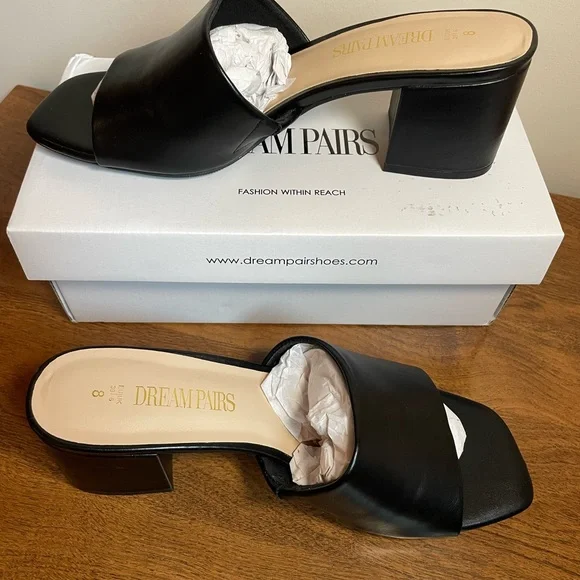 Dream Pairs Shoes Dream Pairs Black Mules Square Toe Slip On